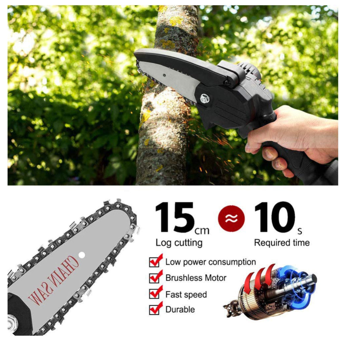 Motosierra PowerCut 4” Pro Potencia en la Palma de tu Mano + Doble Batería Portátil