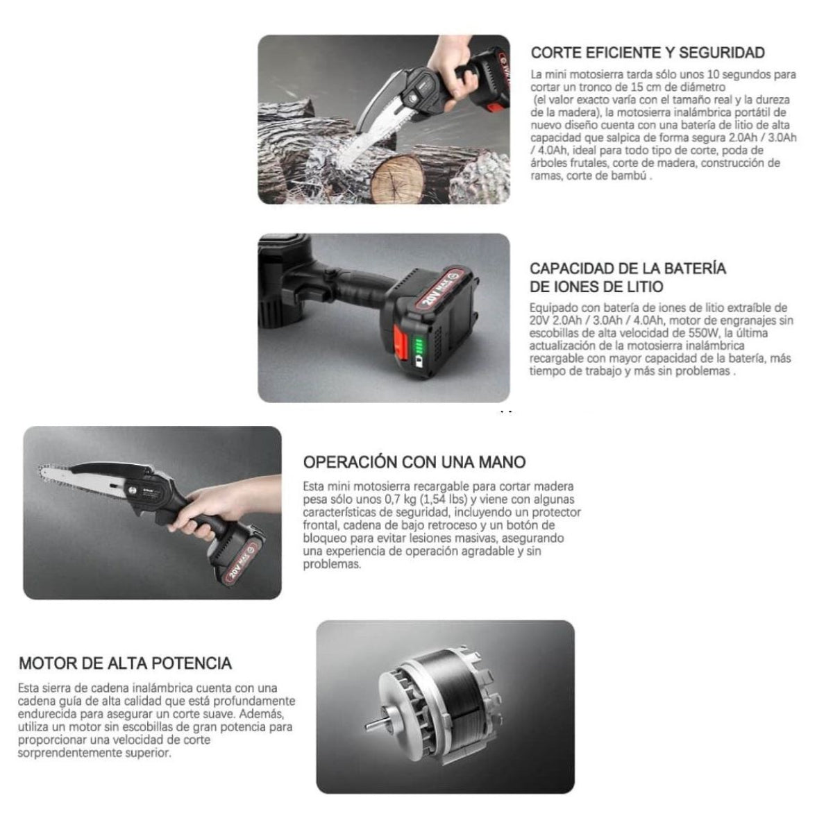 Motosierra PowerCut 4” Pro Potencia en la Palma de tu Mano + Doble Batería Portátil